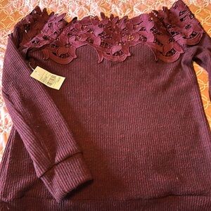 NWT Buckle Black maroon sz med off the shoulder decorated top!